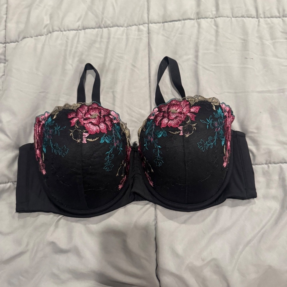 TORRID CURVE 40 DDD Black Convertible Strapless Push-Up Bra Pink Floral
